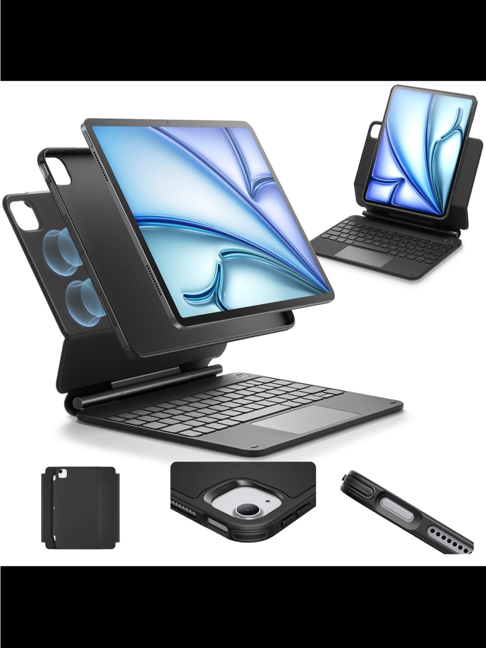 Black Bluetooth Tablet Keyboard Case with Touchpad